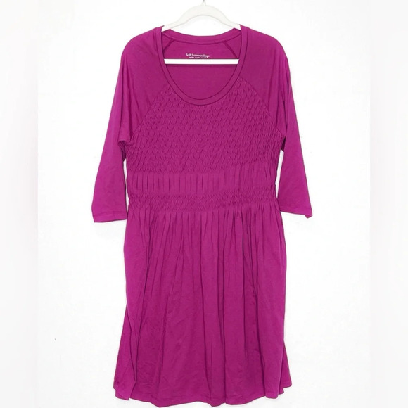 Soft Surroundings Dark Fuchsia Purple Sylvie Smocked Dress Size L - Picture 2 of 7